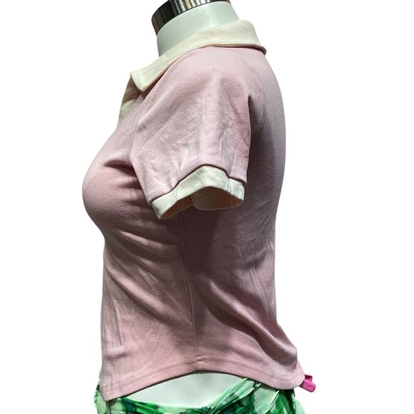 Halara Pink/Cream Golf Polo Shirt - V Neck, Short Sleeve - Picture 6 of 8